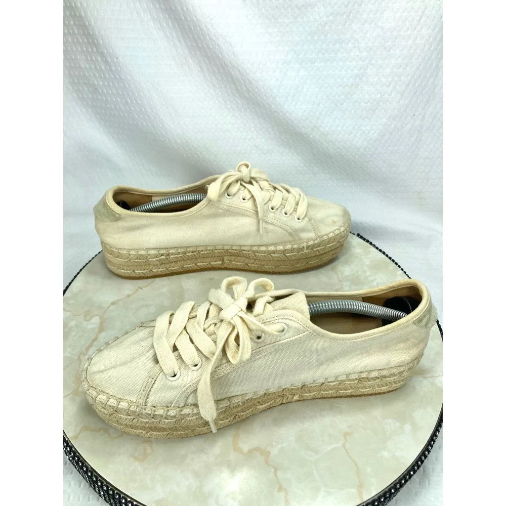 Tory Burch Seaside Oxford Espadrille Shoes Womens Sz 8.5 Cream Platform Sneakers